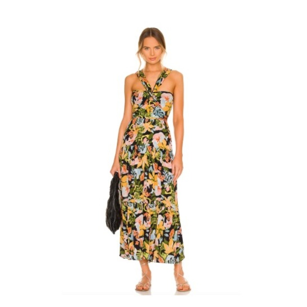 NWT Saylor Starlee Tropical Floral Midi Dress Multicolor Halter Size XL *flaw*